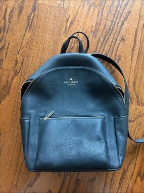 NWT kate spade Black Leather Dome Backpack with Front Zip Pocket